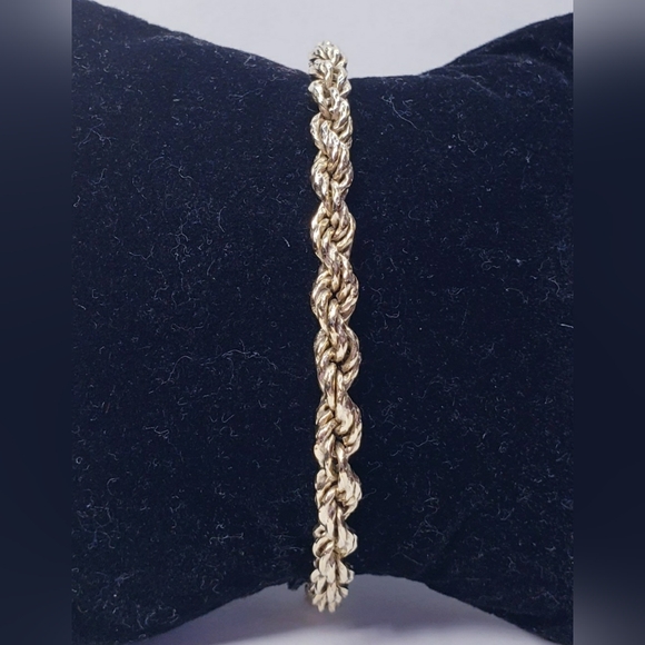Italian Made Sterling Silver Gold Vermeil Rope Bracelet 7.5" - Picture 5 of 5